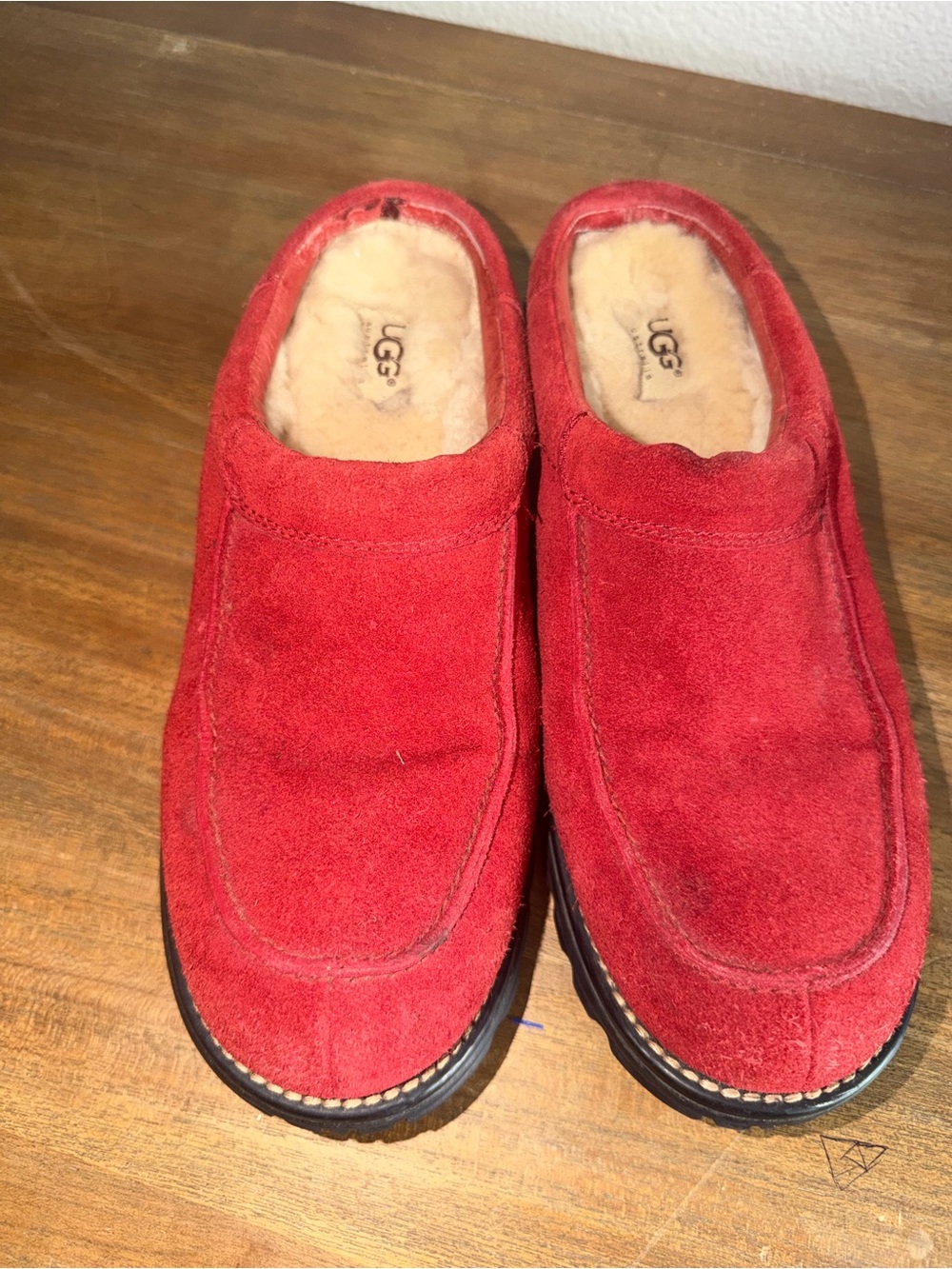 UGG Men's Red Suede Shearling-Lined Slip-On Loafers